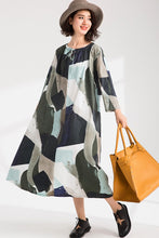 Load image into Gallery viewer, Women's Loose 3/4 Sleeves Plaid Spliced Dress