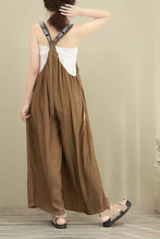 Load image into Gallery viewer, Brown Wide Leg Loose Silk Overalls Women Clothes - FantasyLinen