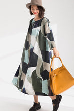 Load image into Gallery viewer, Women's Loose 3/4 Sleeves Plaid Spliced Dress