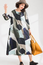 Load image into Gallery viewer, Women's Loose 3/4 Sleeves Plaid Spliced Dress