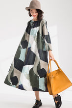 Load image into Gallery viewer, Women's Loose 3/4 Sleeves Plaid Spliced Dress