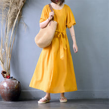 Load image into Gallery viewer, Women's Pinstripe Round Neck Waist Drawstring Maxi Dress