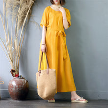 Load image into Gallery viewer, Women's Pinstripe Round Neck Waist Drawstring Maxi Dress