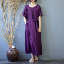 Load image into Gallery viewer, Women's Pinstripe Round Neck Waist Drawstring Maxi Dress