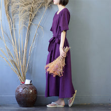 Load image into Gallery viewer, Women&#39;s Pinstripe Round Neck Waist Drawstring Maxi Dress
