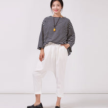 Load image into Gallery viewer, Women's White Cotton Linen Casual Elastic Waist Pants