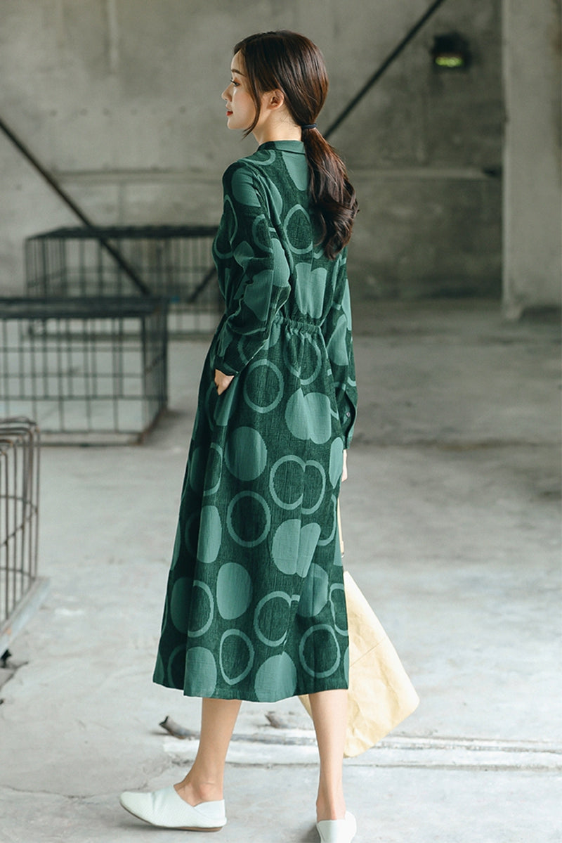 Fall Cute Polka Dot Linen Dresses For Women Q1791