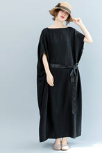 Load image into Gallery viewer, Summer Belt Bat Sleeve Black Maxi Dresses Women Casual Clothes Q3075