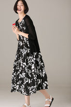 Load image into Gallery viewer, Casual Sleeveless Black Floral Dresses Women Cotton Outfits Q7319