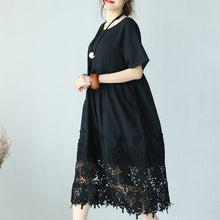 Load image into Gallery viewer, Casual Loose Fitting Round Neck Lace Linen Long Dress Q9901 - FantasyLinen