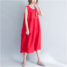 Load image into Gallery viewer, Summer Loose Sleeveless Button Down Cotton Dress Q1652