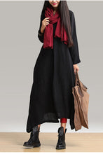 Load image into Gallery viewer, Fall Plus Size Maxi Black Linen Dress Q1656