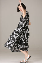 Load image into Gallery viewer, Casual Sleeveless Black Floral Dresses Women Cotton Outfits Q7319
