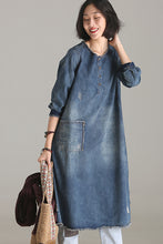 Load image into Gallery viewer, Vintage Casual Blue Denim Dresses Women Fall Outfits Q9505