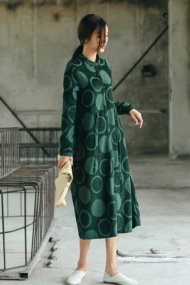Fall Cute Polka Dot Linen Dresses For Women Q1791