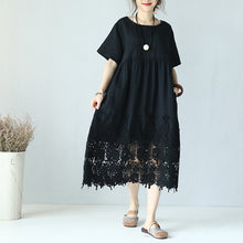 Load image into Gallery viewer, Casual Loose Fitting Round Neck Lace Linen Long Dress Q9901 - FantasyLinen