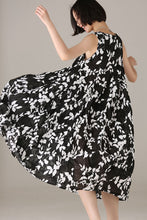 Load image into Gallery viewer, Casual Sleeveless Black Floral Dresses Women Cotton Outfits Q7319