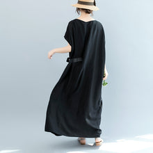 Load image into Gallery viewer, Summer Belt Bat Sleeve Black Maxi Dresses Women Casual Clothes Q3075