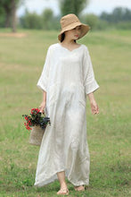 Load image into Gallery viewer, Casual V Neck Maxi Dresses Women Loose Cotton Linen Outfits Q1674
