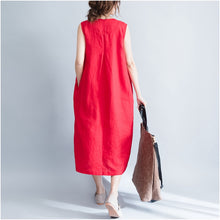 Load image into Gallery viewer, Summer Loose Sleeveless Button Down Cotton Dress Q1652
