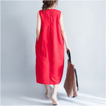 Load image into Gallery viewer, Summer Loose Sleeveless Button Down Cotton Dress Q1652