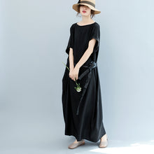 Load image into Gallery viewer, Summer Belt Bat Sleeve Black Maxi Dresses Women Casual Clothes Q3075