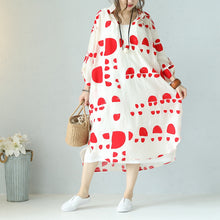 Load image into Gallery viewer, Casual Loose Summer Red Dot White Silk Linen Long Dresses Women Clothes Q1112 - FantasyLinen
