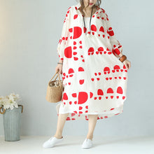 Load image into Gallery viewer, Casual Loose Summer Red Dot White Silk Linen Long Dresses Women Clothes Q1112 - FantasyLinen