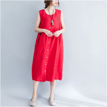Load image into Gallery viewer, Summer Loose Sleeveless Button Down Cotton Dress Q1652