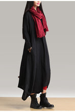Load image into Gallery viewer, Fall Plus Size Maxi Black Linen Dress Q1656
