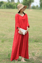 Load image into Gallery viewer, Casual V Neck Maxi Dresses Women Loose Cotton Linen Outfits Q1674