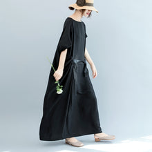 Load image into Gallery viewer, Summer Belt Bat Sleeve Black Maxi Dresses Women Casual Clothes Q3075