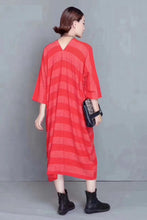 Load image into Gallery viewer, Fashion Striped Linen Maxi Dress Women Autumn Outfits 810