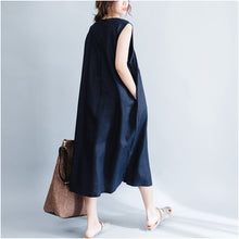 Load image into Gallery viewer, Summer Loose Sleeveless Button Down Cotton Dress Q1652