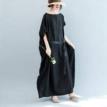 Load image into Gallery viewer, Summer Belt Bat Sleeve Black Maxi Dresses Women Casual Clothes Q3075