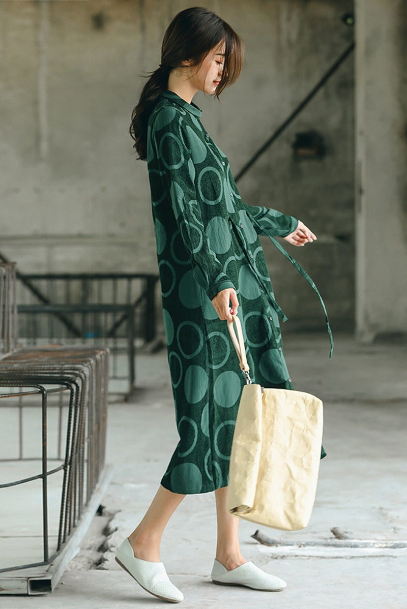 Fall Cute Polka Dot Linen Dresses For Women Q1791