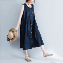 Load image into Gallery viewer, Summer Loose Sleeveless Button Down Cotton Dress Q1652

