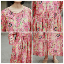 Load image into Gallery viewer, Loose Vintage Red Print Linen Dresses Women Spring Clothes Y792