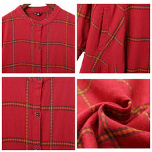 Load image into Gallery viewer, Fashion A Linen Cotton Plaid Shirt Dresses For Women 6205