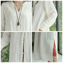 Load image into Gallery viewer, Fashion Embroidery Linen Long White Coat For Women C1791