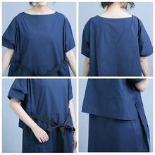 Load image into Gallery viewer, Summer Design Casual Cotton White And Blue Dresses For Women Q24043