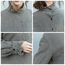 Load image into Gallery viewer, Loose Black Plaid Cotton Linen Shirt Women Casual Blouse S5026
