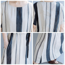 Load image into Gallery viewer, Women Loose Beige Striped Maxi Dresses Linen Clothes