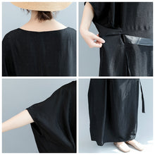 Load image into Gallery viewer, Summer Belt Bat Sleeve Black Maxi Dresses Women Casual Clothes Q3075