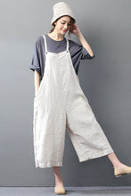 Load image into Gallery viewer, Beige Cotton Linen Casual Loose Overalls Big Pocket Maxi Size Trousers Fashion Jumpsuit - FantasyLinen