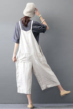 Load image into Gallery viewer, Beige Cotton Linen Casual Loose Overalls Big Pocket Maxi Size Trousers Fashion Jumpsuit - FantasyLinen