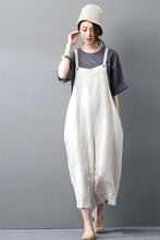 Load image into Gallery viewer, Beige Cotton Linen Casual Loose Overalls Big Pocket Maxi Size Trousers Fashion Jumpsuit - FantasyLinen
