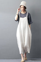 Load image into Gallery viewer, Beige Cotton Linen Casual Loose Overalls Big Pocket Maxi Size Trousers Fashion Jumpsuit - FantasyLinen