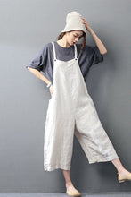 Load image into Gallery viewer, Beige Cotton Linen Casual Loose Overalls Big Pocket Maxi Size Trousers Fashion Jumpsuit - FantasyLinen