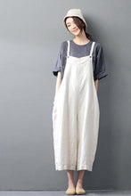Load image into Gallery viewer, Beige Cotton Linen Casual Loose Overalls Big Pocket Maxi Size Trousers Fashion Jumpsuit - FantasyLinen
